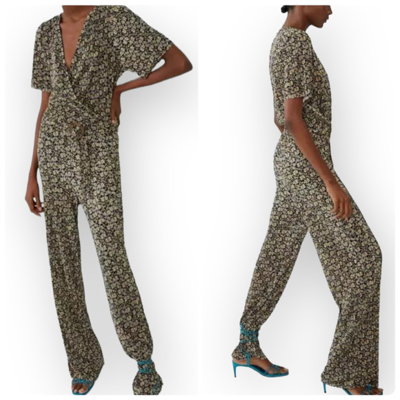 Zara Floral Belted Jumpsuit Bloggers Favorite Size Medium - Picture 6 of 11